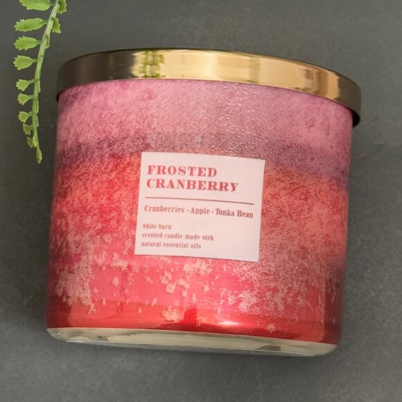 BBW Frosted Cranberry White Barn Bath & Body Works 3 Wick Candle - Picture 5 of 10